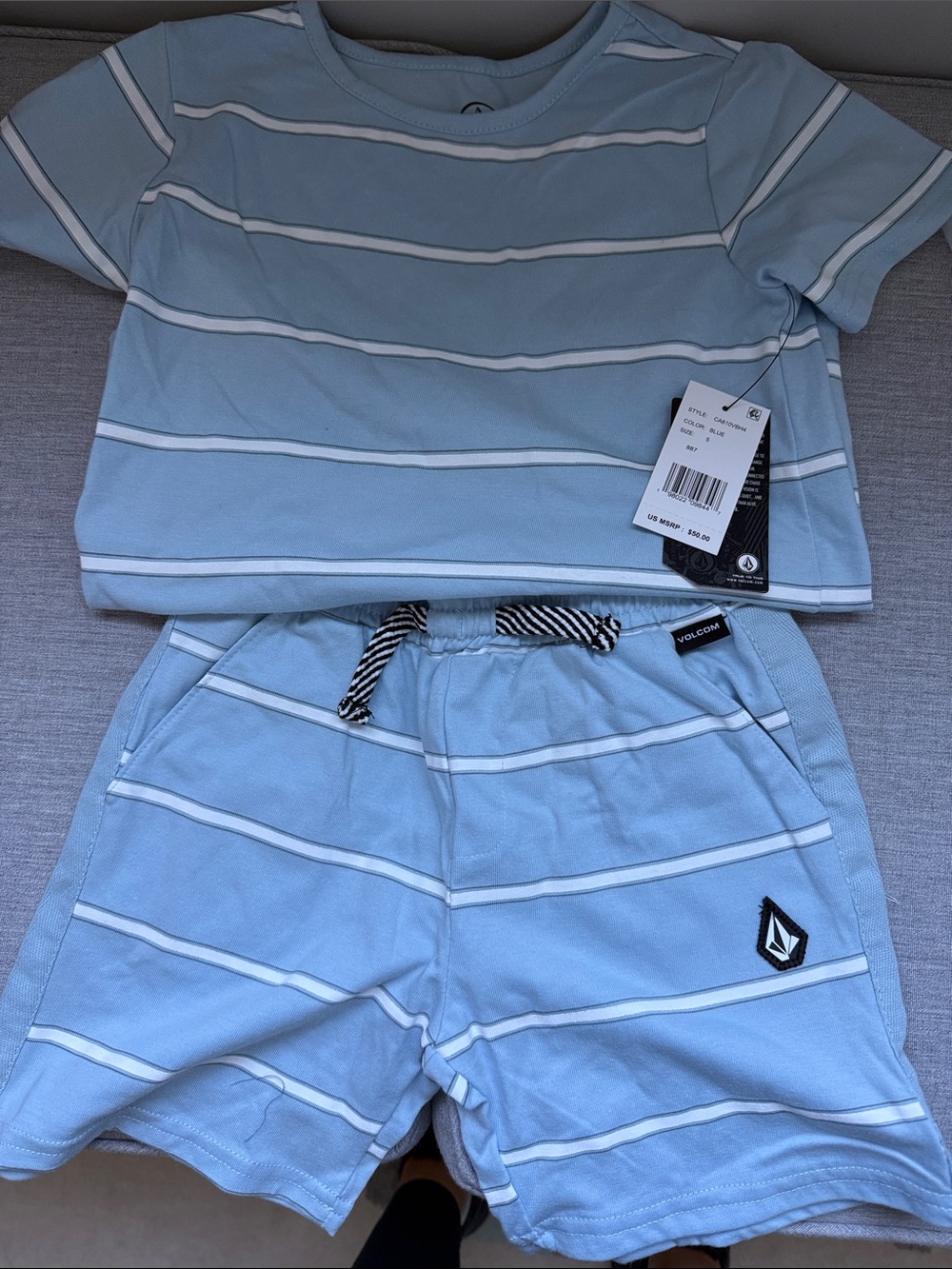 Volcom Baby Blue & White Striped Tee and Shorts Set NWT